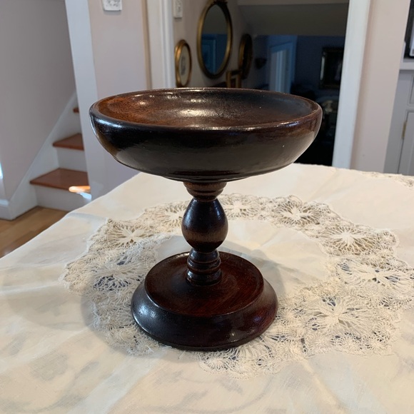 Vintage Dark Wood Pedestal Bowl
